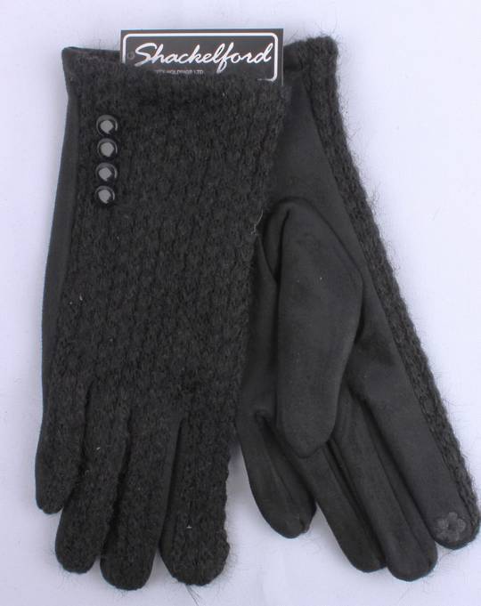 Shackelford chenille knit glove glove with decorative button blk STYLE:S/LK5066BLK
